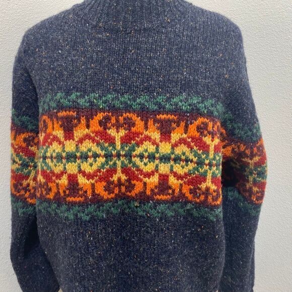 Vintage Newton Trading Company Wool Mock Neck Sweater Nordic Gray Orange Red Gre - Picture 2 of 7